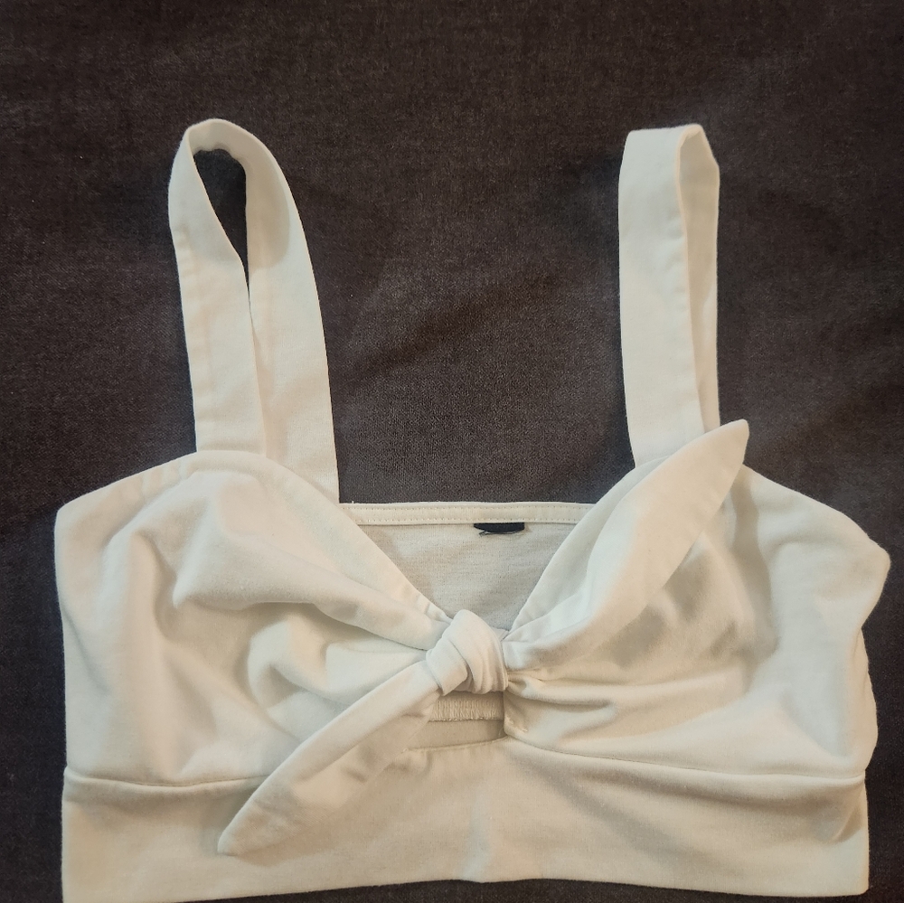 White Bow Tie Crop Top